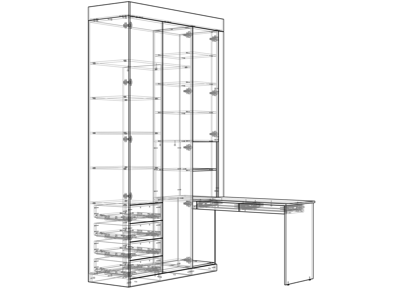 Чертеж шкафа с рабочим столом